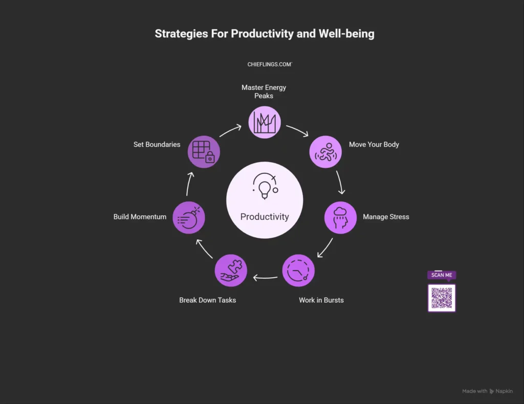 illustration for the 7 strategies for being productive at work without burnout